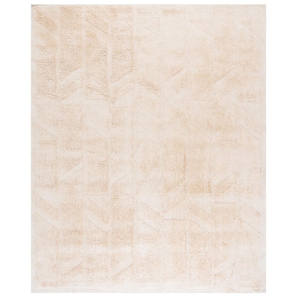 Easy Care 8 ft. x 10 ft. Ivory Machine Washable High-Low Geometric Solid Area Rug