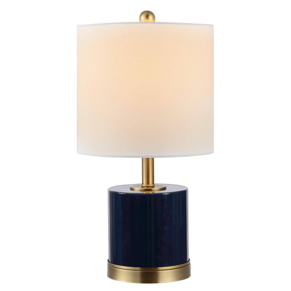 Jayce Navy Blue Glass Table Lamp Set with White Shades