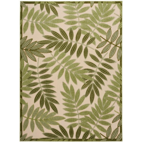 Nourison Aloha Ivory Green 4 ft. x 6 ft. Floral Contemporary Indoor/Outdoor Area Rug