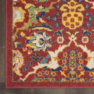 5' X 7' Red Floral Power Loom Area Rug
