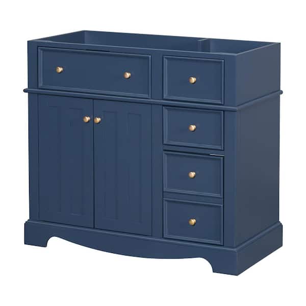 35.4 in. Wood Bath Vanity Cabinet without Top, Bathroom Storage Cabinet with 3-Drawers and Adjustable Shelf in Blue