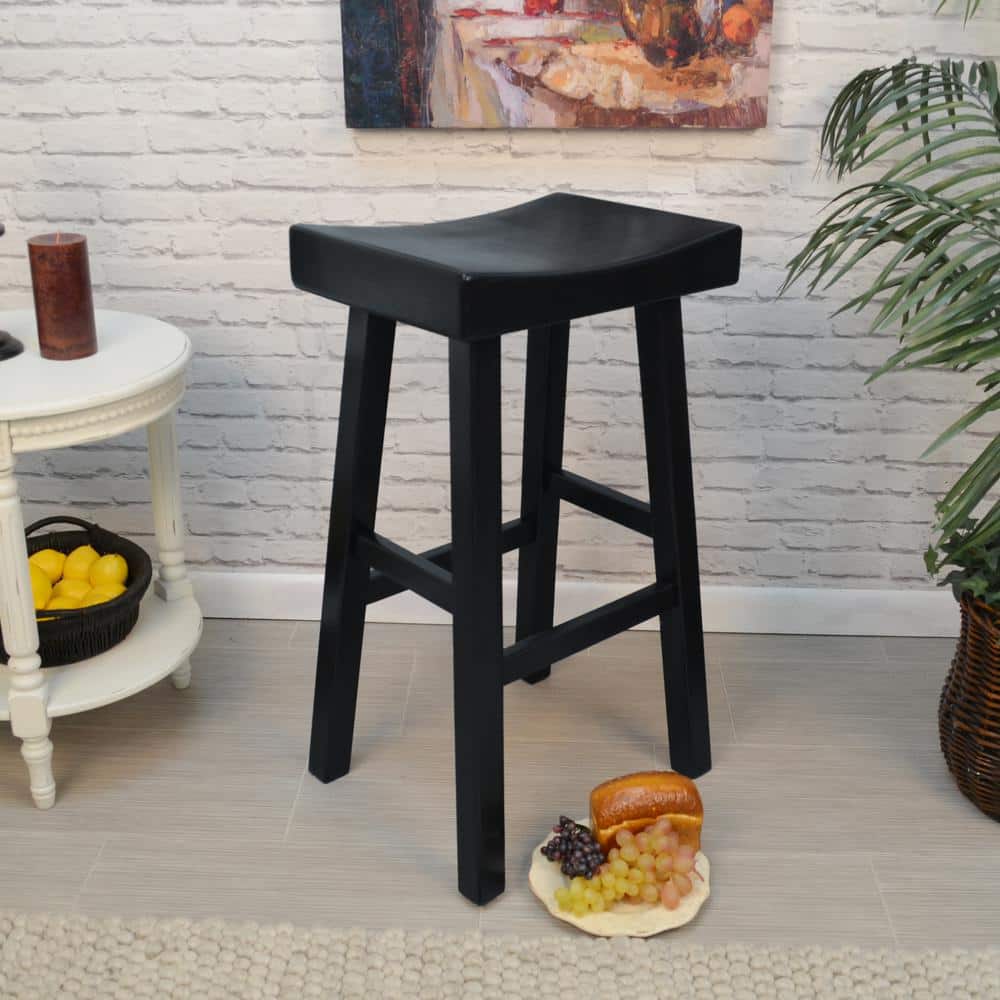 Black Wood 30" Saddle Style Backless Bar Stool