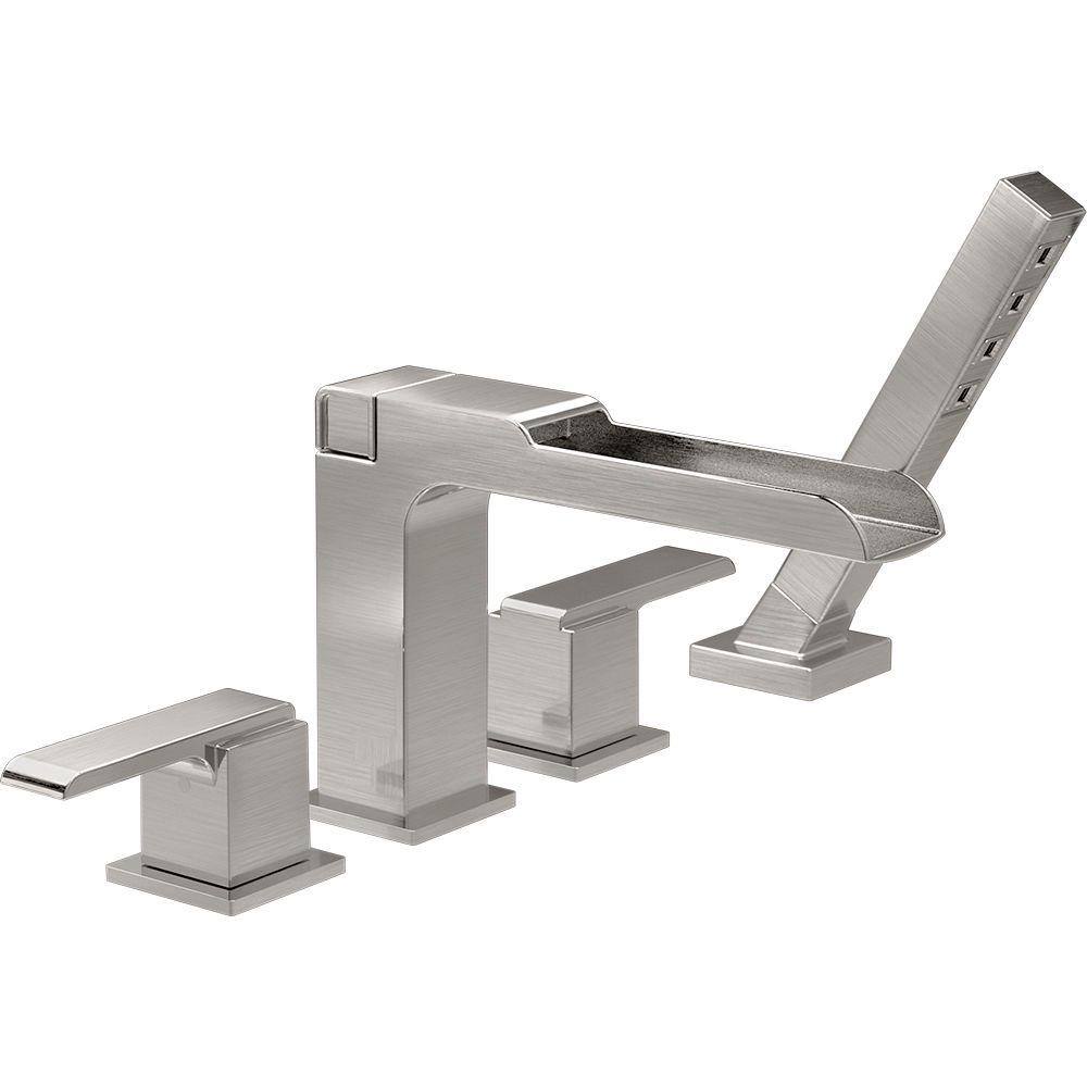 Stainless Steel Widespread Deck Mounted Roman Tub Faucet with Handshower