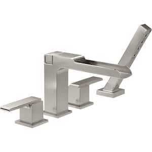 Ara 2-Handle Deck-Mount Roman Tub Faucet Trim Kit with Channel Spout and Hand Shower in Stainless (Valve Not Included)