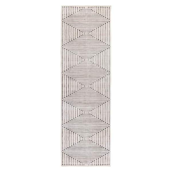 Bohemian Stripes Washable Non Slip Beige 2 ft. x 8 ft. Runner Rug