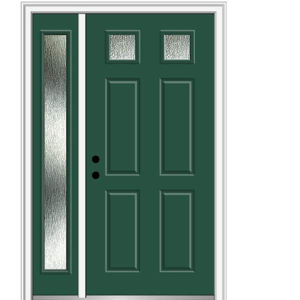 MMI Door Rain Glass 48 in. x 80 in. Right-Hand Inswing Hunter Green Fiberglass Prehung Front Door on 4-9/16 in. Frame
