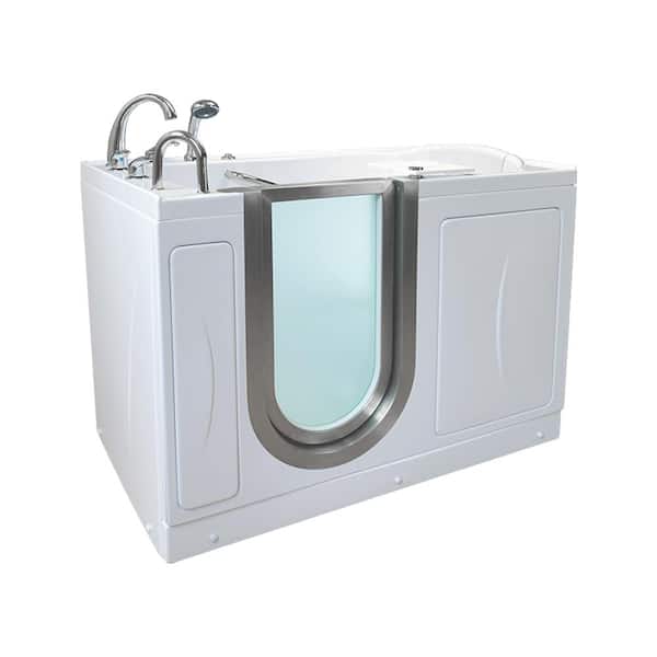Ella Petite 4.33ft x 28in Acrylic Walk-In Infusion MicroBubble Air Bathtub in White, Heated Seat/Dual Drain/Left Door