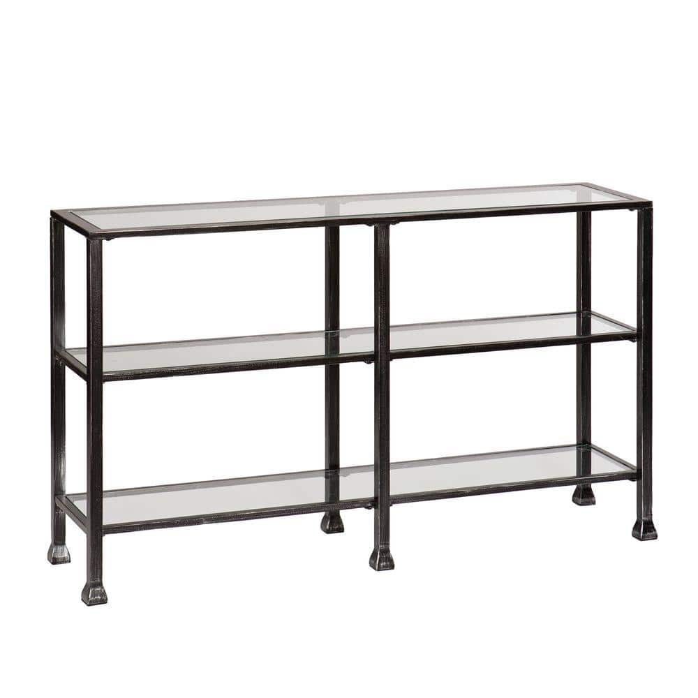 Southern Enterprises 49 in. Black Rectangle Glass Console Table with ...