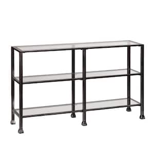 49 in. Black Rectangle Glass Console Table with Storage