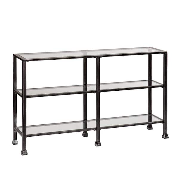 Southern Enterprises 49 in. Black Rectangle Glass Console Table with Storage