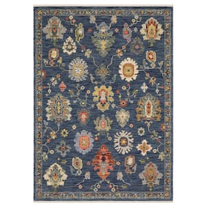 Lavista Blue/Multi-Colored 2 ft. x 12 ft. Oriental Floral Persian Wool/Nylon Blend Indoor Runner Area Rug