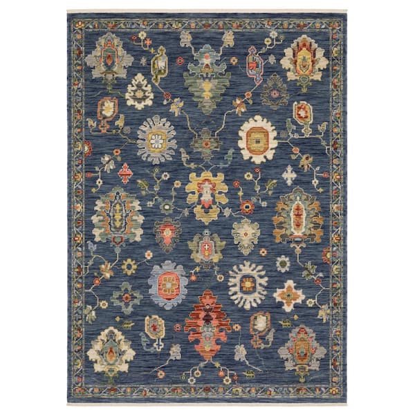 AVERLEY HOME Lavista Blue/Multi-Colored 5 ft. x 8 ft. Oriental Floral Persian Wool/Nylon Blend Indoor Area Rug