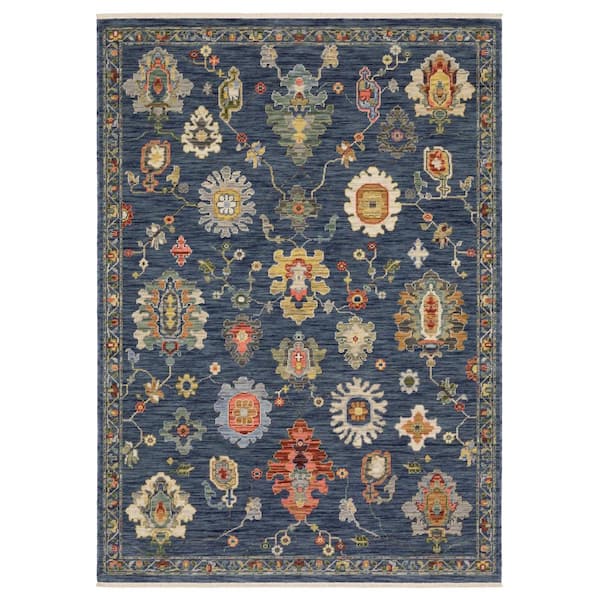 Lavista Blue/Multi-Colored 10 ft. x 13 ft. Oriental Floral Persian Wool/Nylon Blend Indoor Area Rug