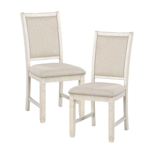 EVERGLADE HOME Leland Antique White Beige Textured Fabric Dining Chair (Set of 2)