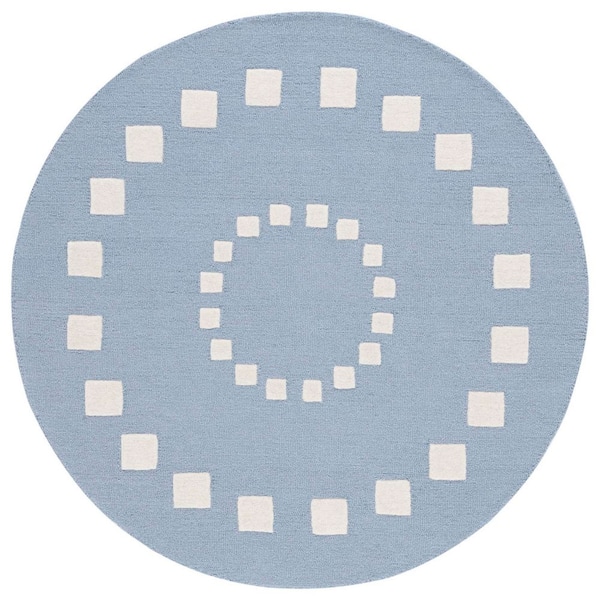 Kids 3 ft. x 3 ft. Blue/Ivory Geometric Border Radial Round Area Rug