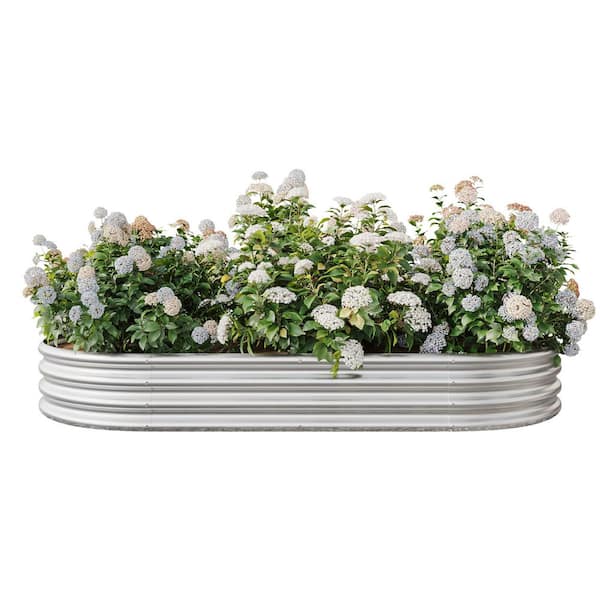Oval Metal Raised Garden Bed-88.99 in. L x 44.68 in. W x 11.42 in. H Galvanized Steel Planter Box for Vegetables(Silver)