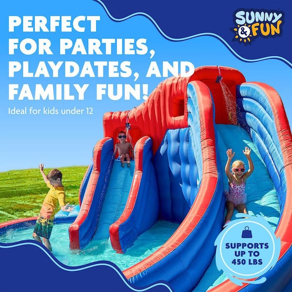 SUNNY & FUN Inflatable Water Slide Park and Blow up Pool w