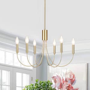 Hook 6-Light Brass Classic Candle Style Chandelier for KitchenIsland Dining Room Living Room Foyer