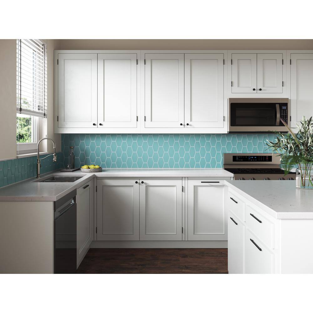 Aqua Elongated Hexagon Matte Glass Mosaic Tile