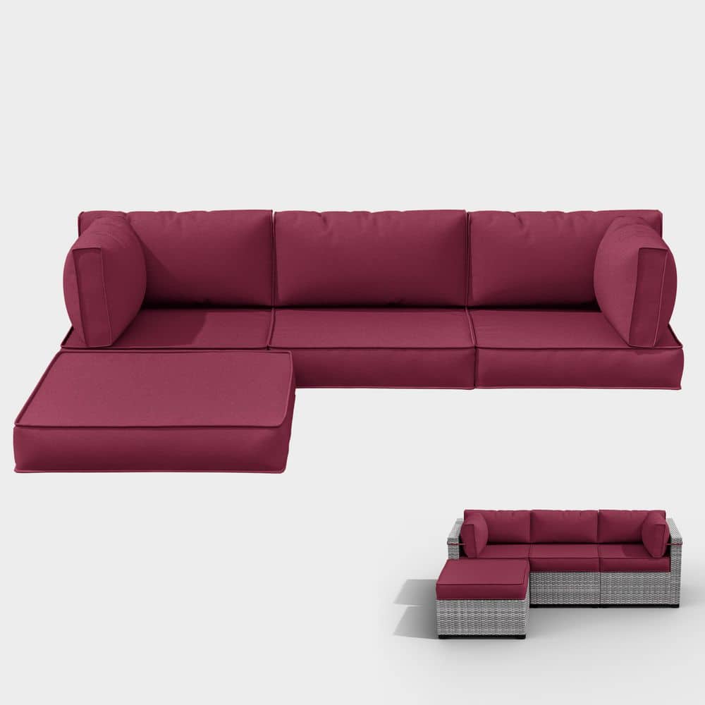 25.6 in. x 25.6 in. x 4 in. (9-Piece) Deep Seating Outdoor Sectional Replacement Cushion Fuchsia Red