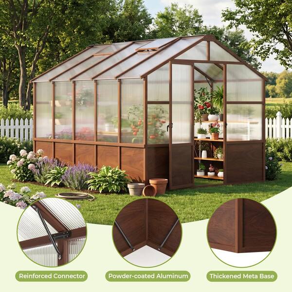BIGLADE 8 ft. x 10 ft. Brown Wooden Frame Polycarbonate Outdoor