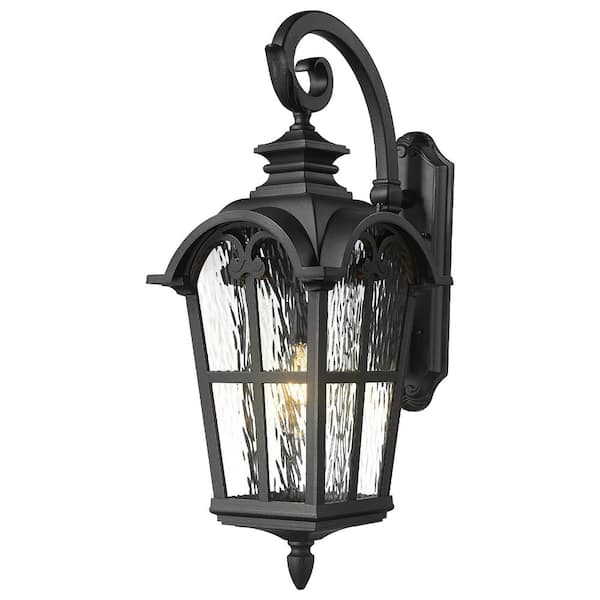 JAZAVA 29 in. Large Exterior Black Weather Resistant Outdoor Hardwired Wall Lantern Sconce with No Bulbs Included