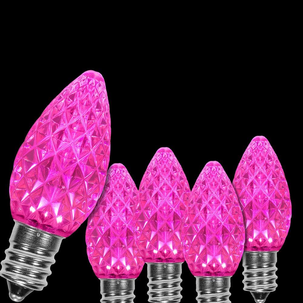 Wintergreen Lighting OptiCore C7 LED Pink Faceted Christmas Light Bulbs (25-Pack) 72634 - The 