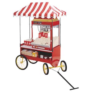 Steerable Antique Wagon Base, 0-Watt, 0 oz. Red Stainless Steel Hot Air Popcorn Machine Cart