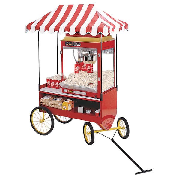 Unbranded Steerable Antique Wagon Base, 0-Watt, 0 oz. Red Stainless Steel Hot Air Popcorn Machine Cart