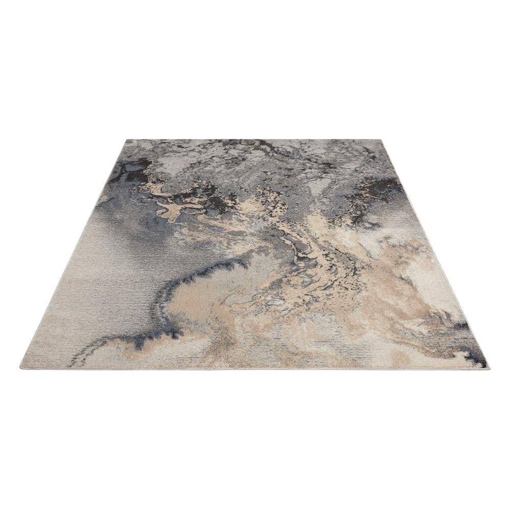 Extra Large Gray Abstract Synthetic Area Rug 9' x 12'