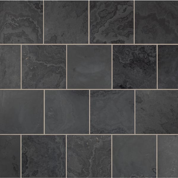 MSI Take Home Tile Sample - Montauk Black 4 in. x 4 in. x 0.34 in. Honed Slate Floor and Wall Tile