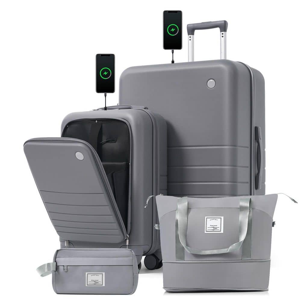 Merax 4-Piece Gray Expandable ABS Plastic Hardshell Luggage Set w