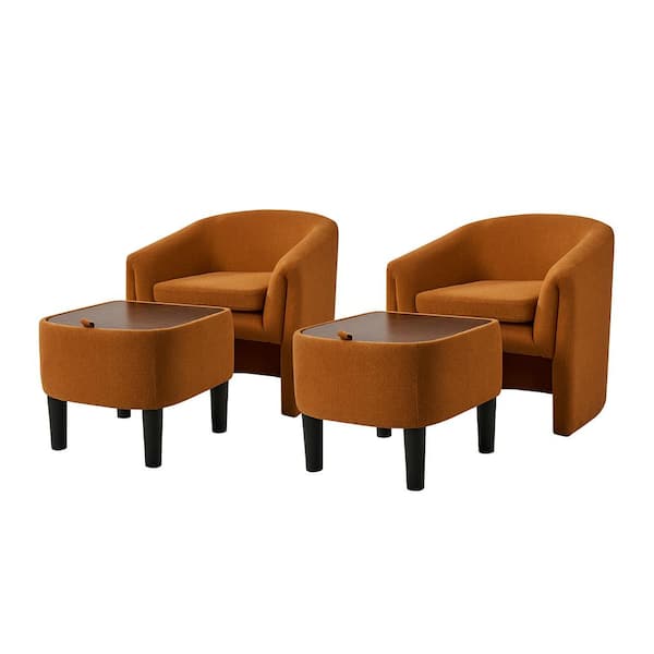 JAYDEN CREATION Zachary Orange Modern Upholstered Armchair with Storable Ottoman and Removable Cushion (Set of 2)