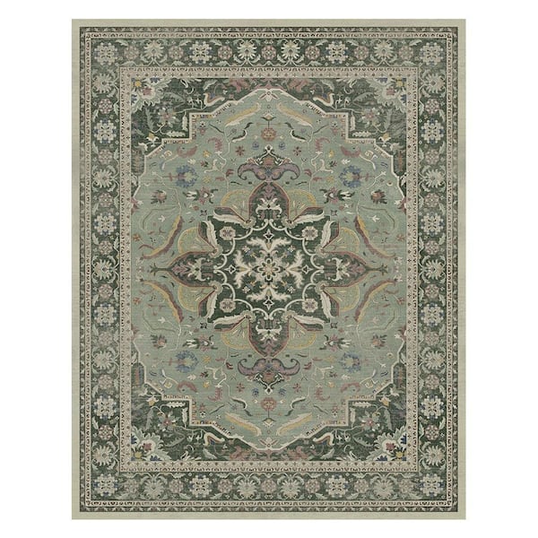 Samar Machine Washable Green 8 ft. x 10 ft. Medallion Indoor Area Rug