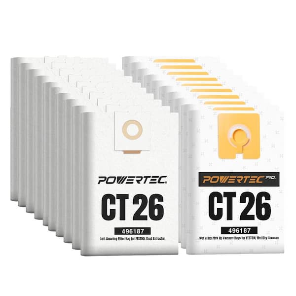 Selfclean Filter Bags for Wet Mess&Dry Dust Debris, Vacuum Bags for Festool 496187, for Dust Extractor CT26, CTL26,10PK