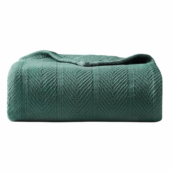 Eddie Bauer Herringbone 1-Piece Green Cotton King Blanket