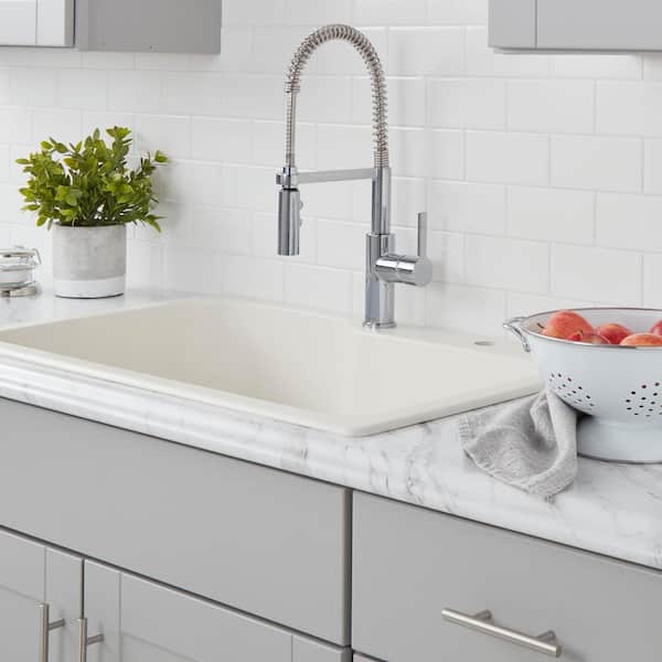 Statham Single Handle Pull Down Sprayer Kitchen Faucet with Coil Spring Neck, TurboSpray and FastMount in Chrome
