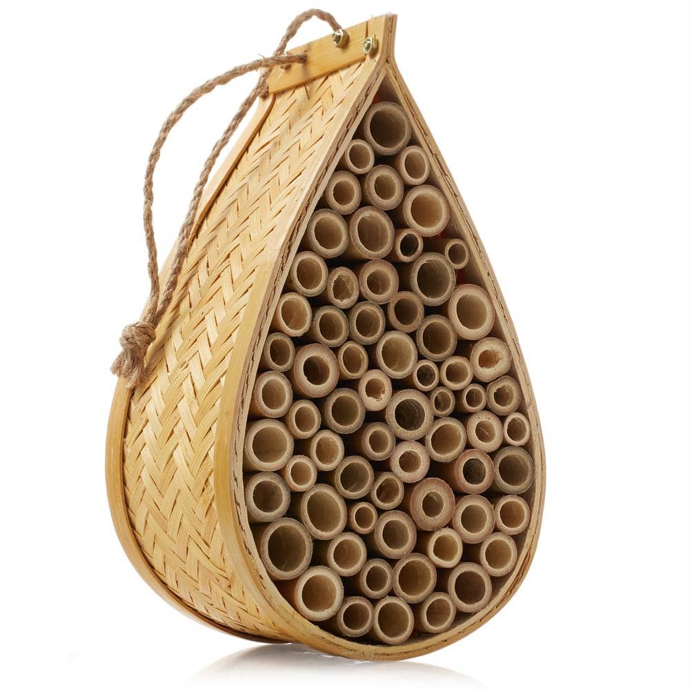 Natural Bamboo Teardrop Mason Bee House with Hanging Rope