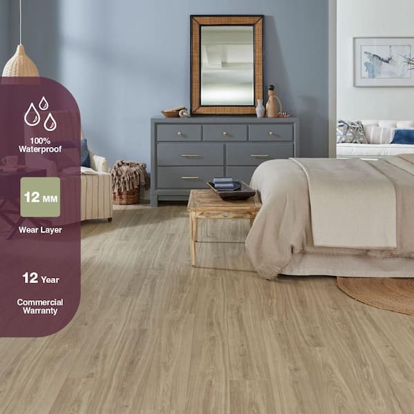 Holloway Hickory Blonde 12 mm T x 7.5 in. W Waterproof Laminate Wood Flooring (21.1 sqft/case)