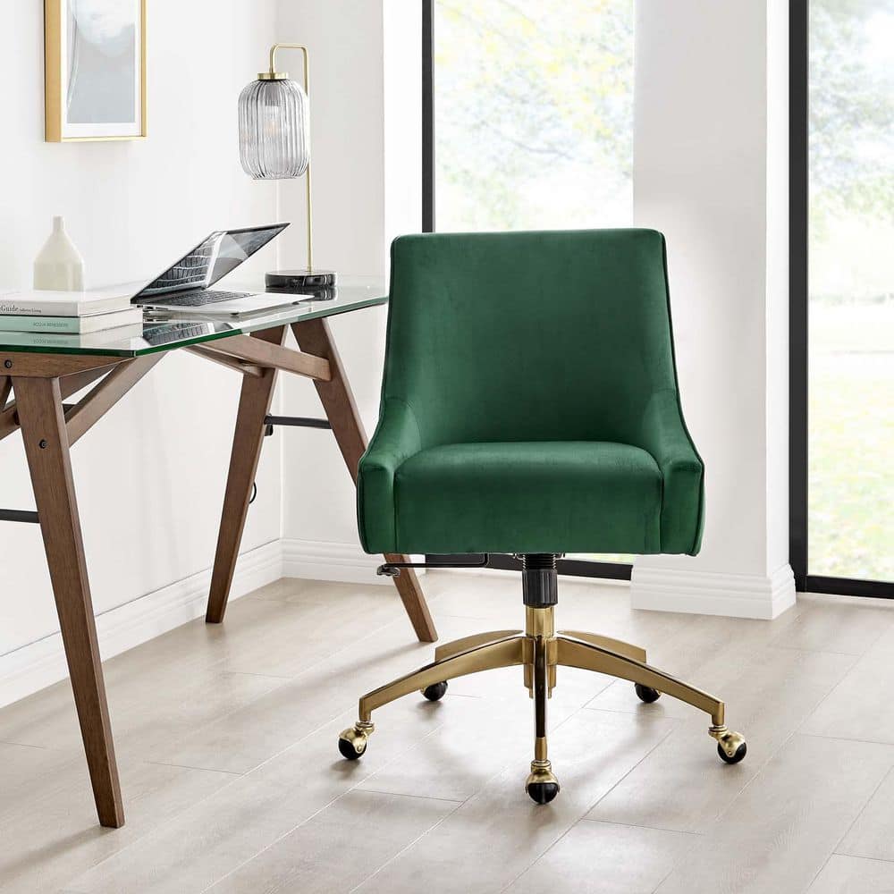 Cascade Green Velvet Swivel Office Chair with Gold Metal Base