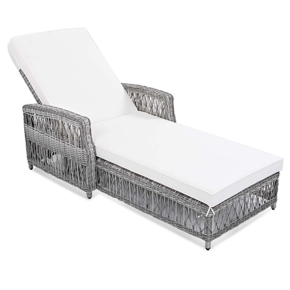 Wicker Outdoor Chaise Lounge Reclining Chaise Patio Lounge Chair with Beige Cushions, Adjustable Backrest price history on PriceWatchPro