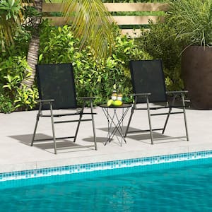 Metal Folding Portable Outdoor Dining Chairs Frame Armrests Garden (Set of 2)