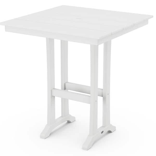 Farmhouse Trestle White HDPE Plastic 37 in. Bar Table