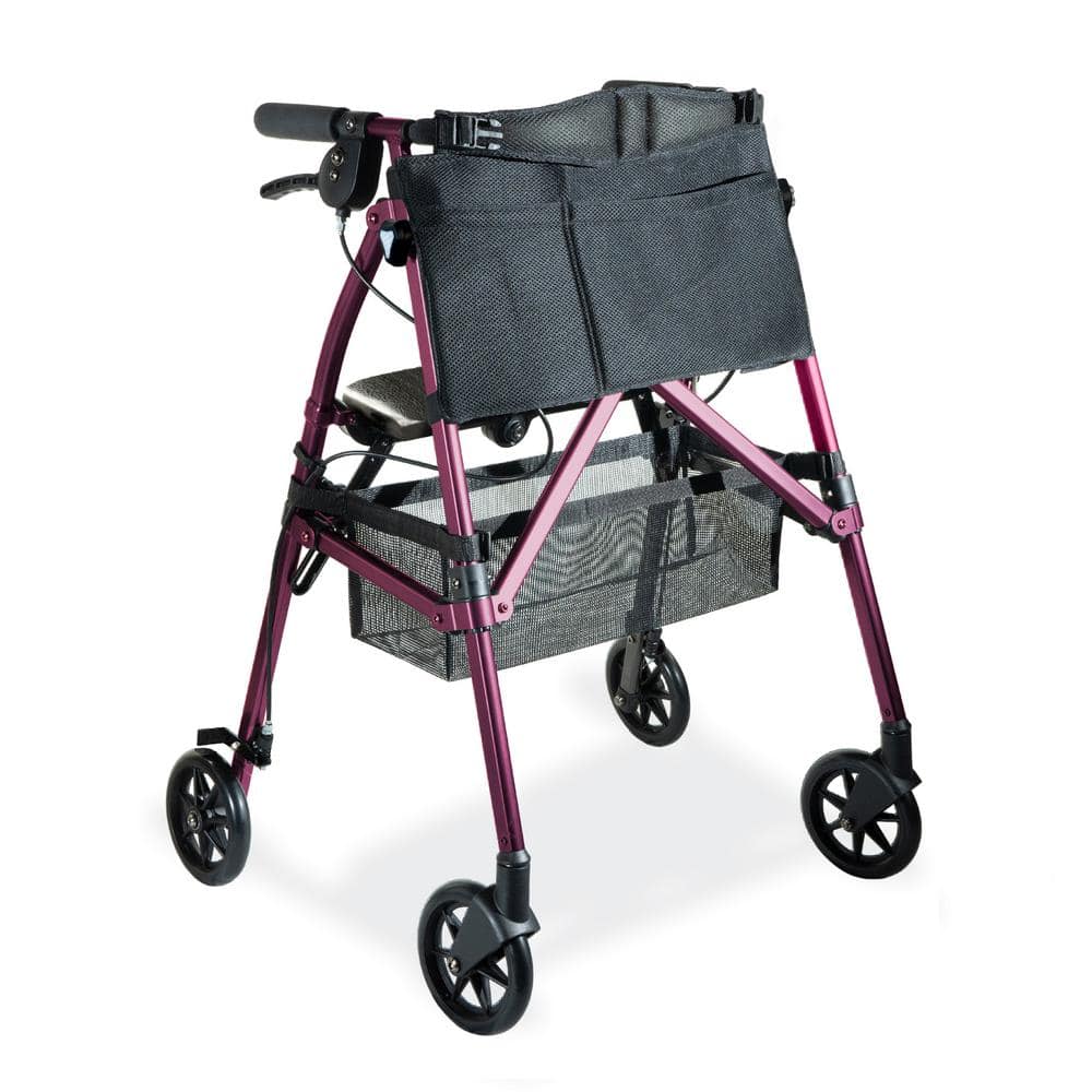 Stander EZ Fold-N-Go Rollator 4350-RR Four-Wheel Home Folding Seat Lightweight Regal - in Rose Depot with The