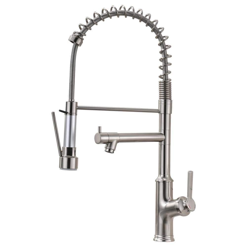  Single Handle Pull-Down Sprayer Kitchen Faucet with Lock Design in Brushed Nickel