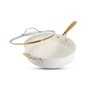 Natural Collection 5.5 qt. Aluminum Ultra Performance Ceramic Nonstick Deep Saute Pan in Cream with Lid and Gold Handle