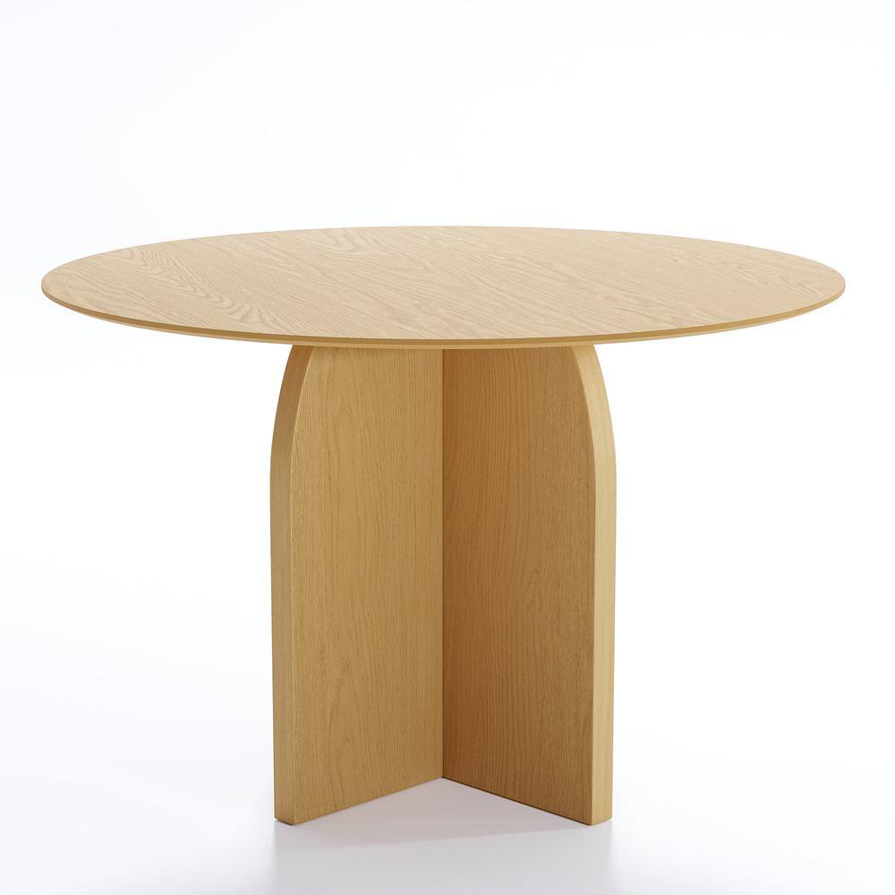 Flora Modern Natural Color Round Oak Wood Top 45 in. Cross Leg Dining Table Seats 4