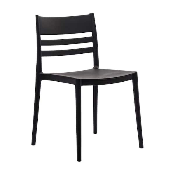 Carnegy Avenue Bridgeport Black with Slatted Backrest Plastic Indoor-Outdoor Stacking Patio Chairs in Black