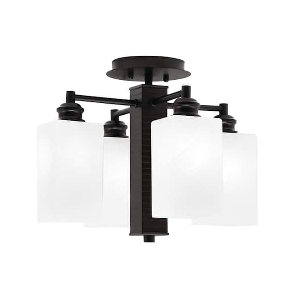 Unbranded Albany 15 in. 4-Light Espresso Semi-Flush with Square White Muslin Glass Shades