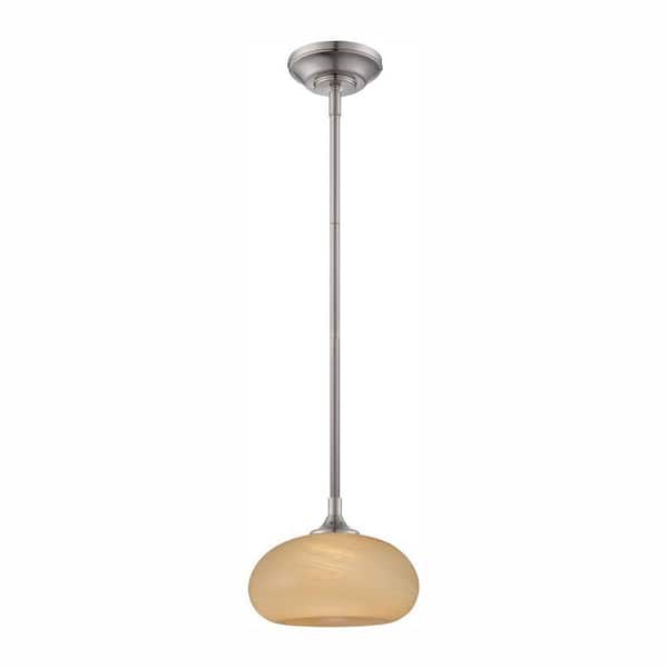 Eco-Gem 60-Watt Integrated LED Satin Platinum Transitional Mini Pendant Light with Tea Stained Swirl Art Glass Shade